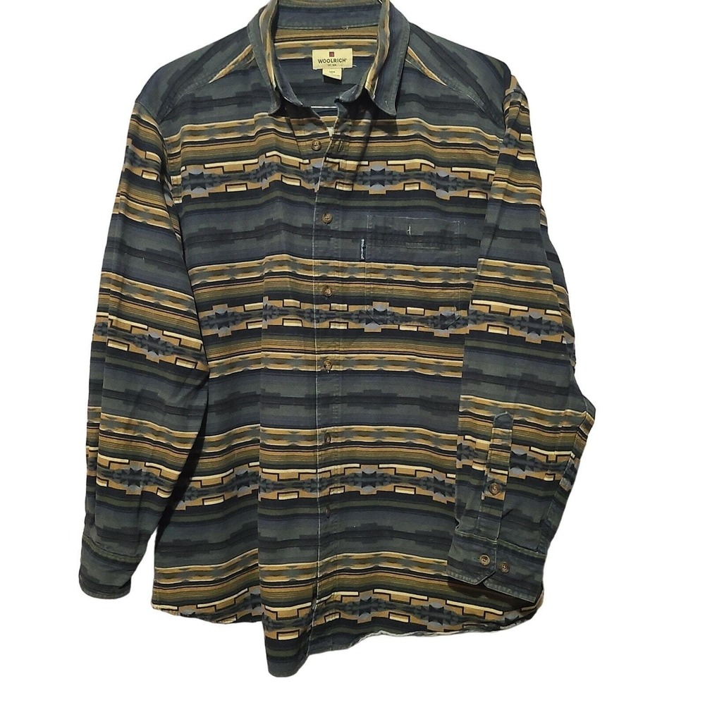 Woolrich Button Down Shirt Mens XL Navy Blue Southwestern Stripe 6579